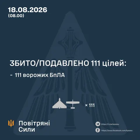 Сили оборони збили 111 дронів під час нічної атаки РФ